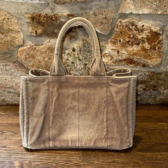 Authentic Prada Canapa Hand Bag tote Lg Dark Beige/brownish  tan color Canvas - Picture 17 of 17